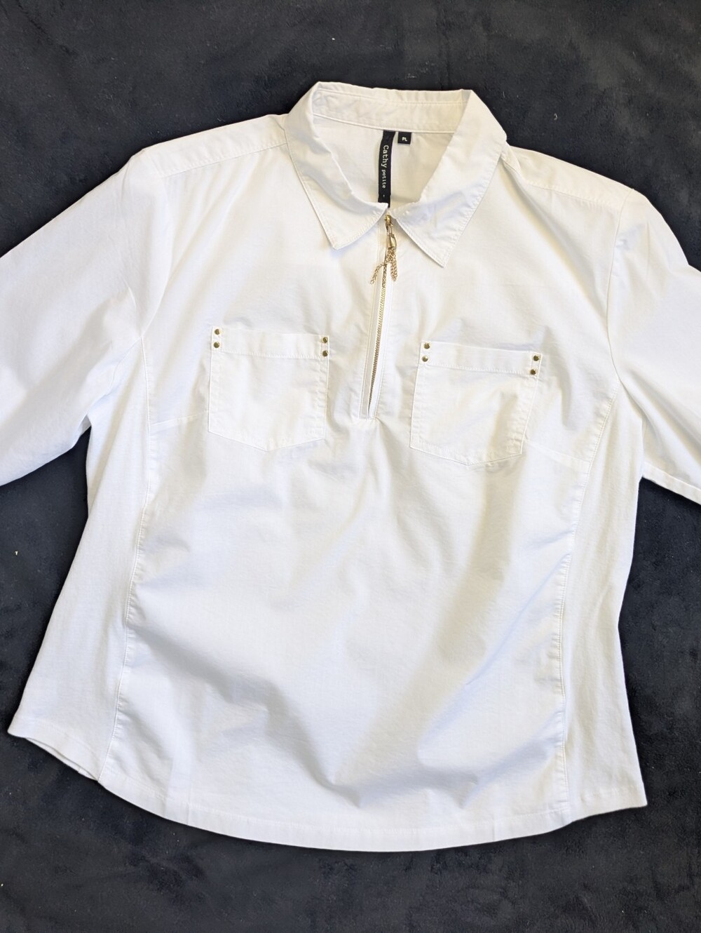 Women's White Blouse Gold Detail Petite Large Stretch